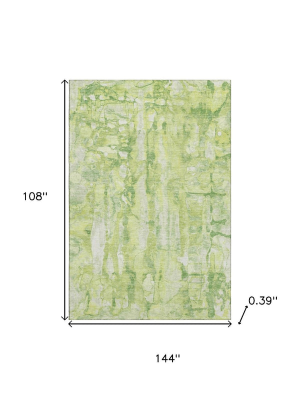 HomeRoots 10' Vibrant Lime Green & Ivory Abstract Washable Area Rug with UV Protection for Busy Homes 718514