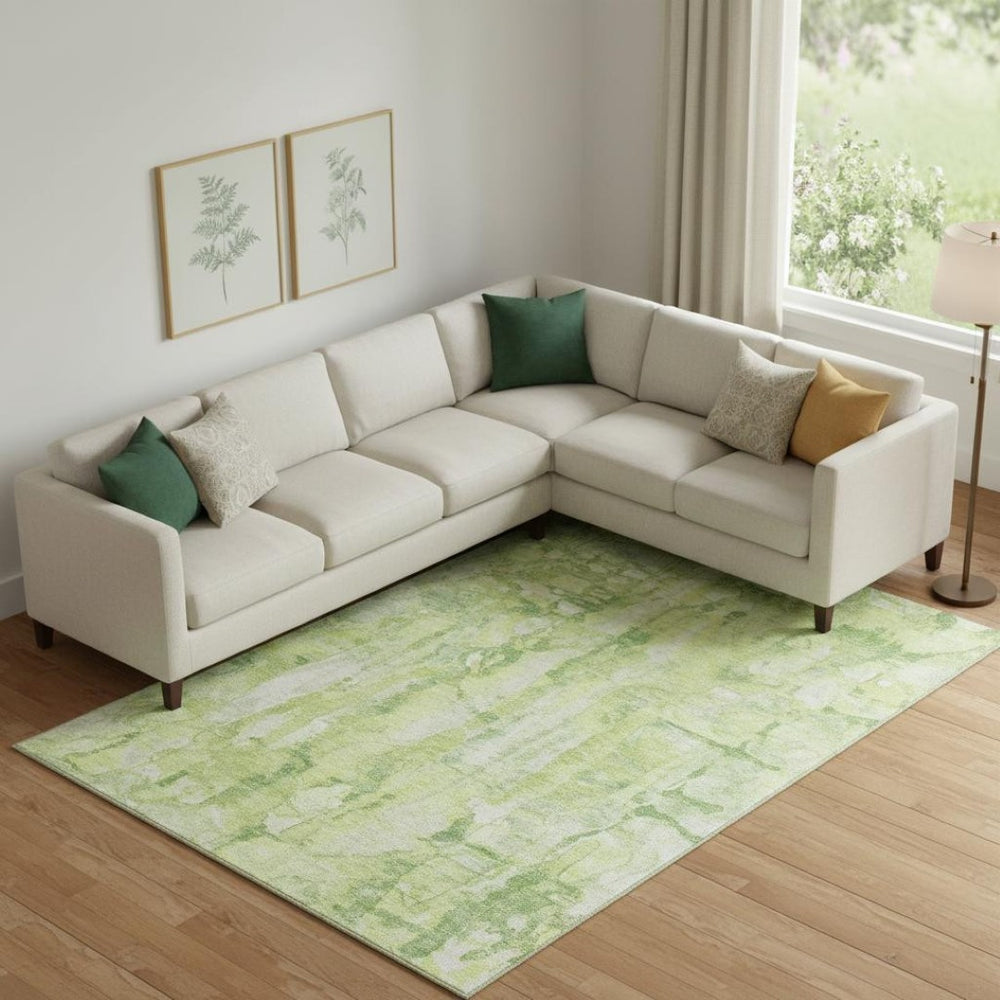 HomeRoots 10' Vibrant Lime Green & Ivory Abstract Washable Area Rug with UV Protection for Busy Homes 718514