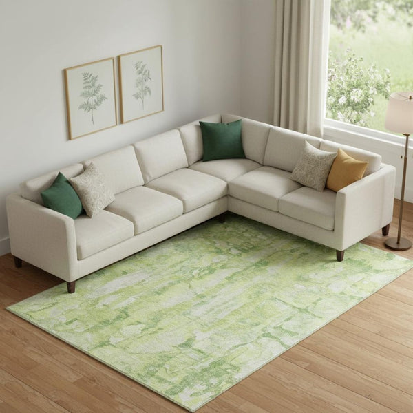 HomeRoots 10' Vibrant Lime Green & Ivory Abstract Washable Area Rug with UV Protection for Busy Homes 718514