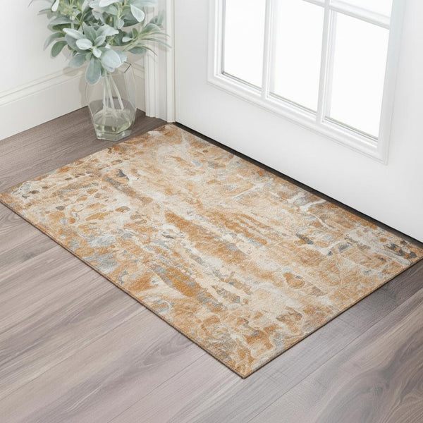 HomeRoots 5' X 8' Orange And Ivory Abstract Area Rug - Washable, UV-Protected, Durable, Family-Friendly Design 718516
