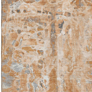 HomeRoots 8' Orange and Ivory Abstract Washable Round Rug - UV Protected, Durable, Stain-Resistant Design! 718517
