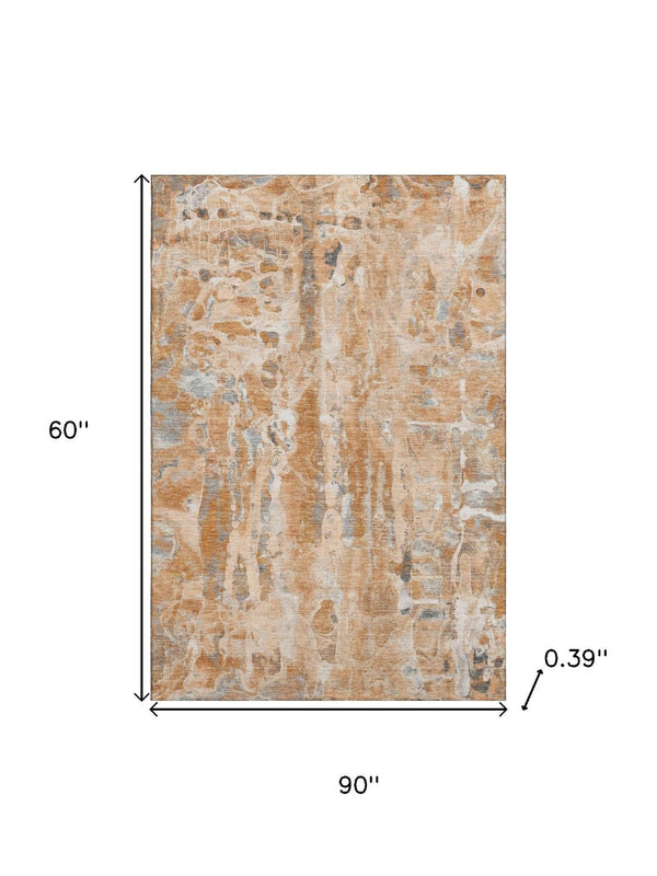 HomeRoots 8' Orange and Ivory Abstract Washable Round Rug - UV Protected, Durable, Stain-Resistant Design! 718517