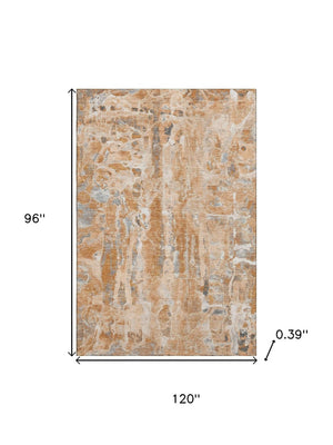 HomeRoots 9' X 12' Orange & Ivory Abstract Area Rug - Stylish, Washable, UV-Protected, Pet-Friendly Design 718519