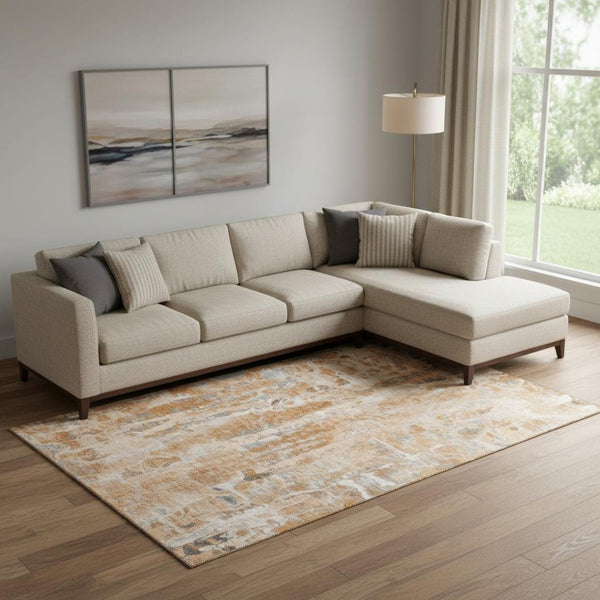 HomeRoots 9' X 12' Orange & Ivory Abstract Area Rug - Stylish, Washable, UV-Protected, Pet-Friendly Design 718519