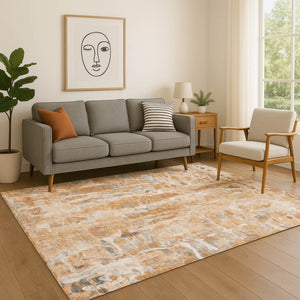 HomeRoots 10' x 14' Orange and Ivory Abstract Area Rug - Stain Resistant, UV Protected, Washable for High-Traffic Homes 718520
