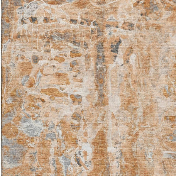 HomeRoots 10' x 14' Orange and Ivory Abstract Area Rug - Stain Resistant, UV Protected, Washable for High-Traffic Homes 718520