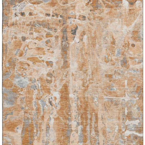 HomeRoots 10' x 14' Orange and Ivory Abstract Area Rug - Stain Resistant, UV Protected, Washable for High-Traffic Homes 718520