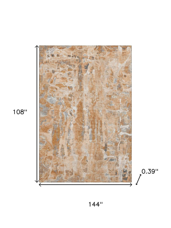 HomeRoots 10' x 14' Orange and Ivory Abstract Area Rug - Stain Resistant, UV Protected, Washable for High-Traffic Homes 718520
