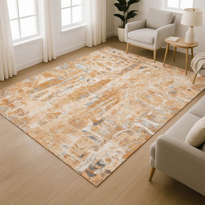 HomeRoots 10' x 14' Orange and Ivory Abstract Area Rug - Stain Resistant, UV Protected, Washable for High-Traffic Homes 718520