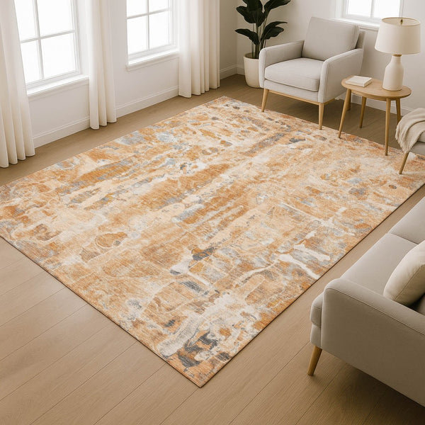 HomeRoots 10' x 14' Orange and Ivory Abstract Area Rug - Stain Resistant, UV Protected, Washable for High-Traffic Homes 718520