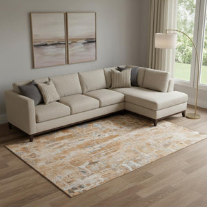 HomeRoots 10' x 14' Orange and Ivory Abstract Area Rug - Stain Resistant, UV Protected, Washable for High-Traffic Homes 718520