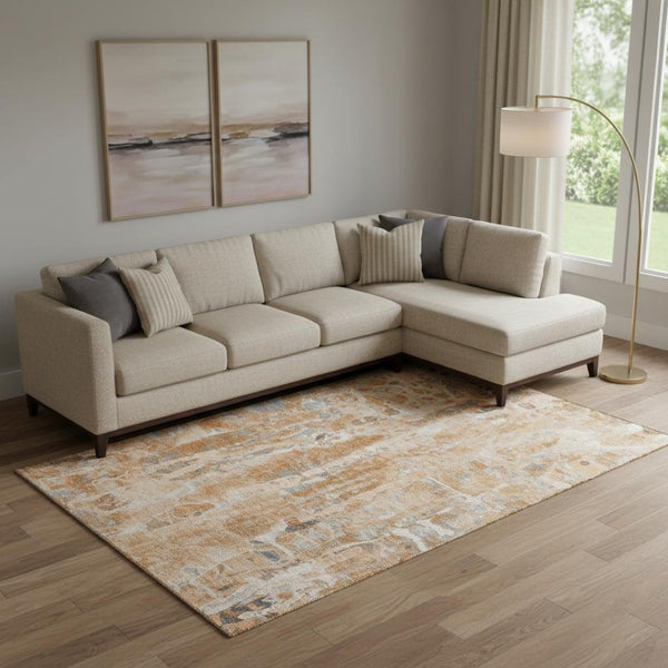 HomeRoots 10' x 14' Orange and Ivory Abstract Area Rug - Stain Resistant, UV Protected, Washable for High-Traffic Homes 718520