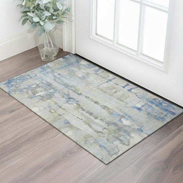 HomeRoots 5' X 8' Sky Blue and Gray Abstract Area Rug – Machine Washable, Stain Resistant with UV Protection 718522