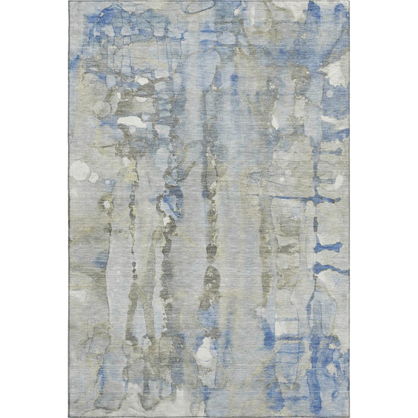 HomeRoots 8' Sky Blue and Gray Abstract Round Rug - Washable, UV-Protected, Durable for Kids & Pets 718523