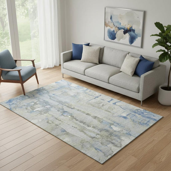 HomeRoots 8' Sky Blue and Gray Abstract Round Rug - Washable, UV-Protected, Durable for Kids & Pets 718523