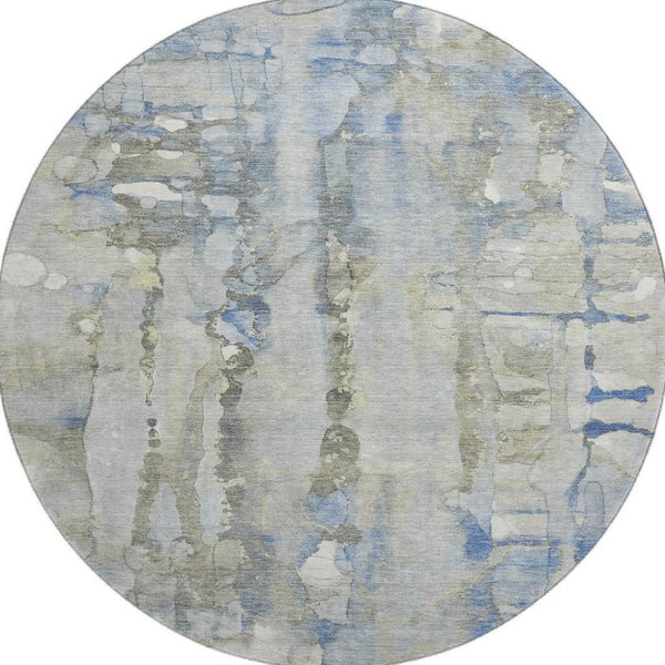 HomeRoots 8' X 10' Modern Sky Blue & Gray Abstract Washable Area Rug with UV Protection for Easy Care Homes 718524