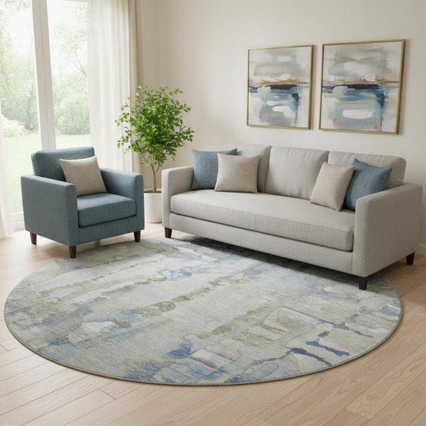 HomeRoots 8' X 10' Modern Sky Blue & Gray Abstract Washable Area Rug with UV Protection for Easy Care Homes 718524