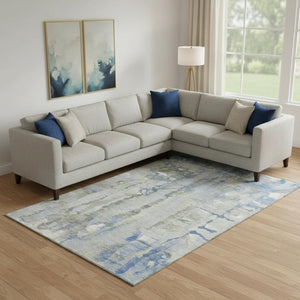 HomeRoots 9' Stylish Sky Blue and Gray Abstract Washable Area Rug with UV Protection for Busy Homes 718525