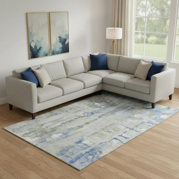 HomeRoots 9' Stylish Sky Blue and Gray Abstract Washable Area Rug with UV Protection for Busy Homes 718525