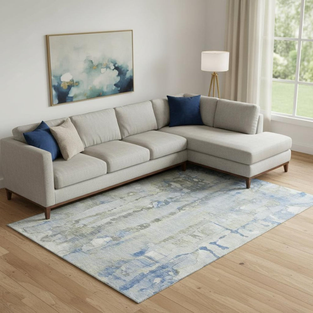 HomeRoots 10' Sky Blue & Gray Abstract Washable Area Rug – UV Protected, Stain Resistant, Perfect for High-Traffic Spaces 718526