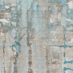 HomeRoots 5' X 8' Teal and Ivory Abstract Area Rug - Washable, UV Protected, Stain Resistant for Easy Care 718528