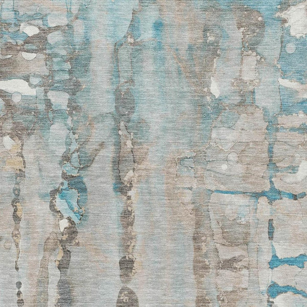 HomeRoots 5' X 8' Teal and Ivory Abstract Area Rug - Washable, UV Protected, Stain Resistant for Easy Care 718528