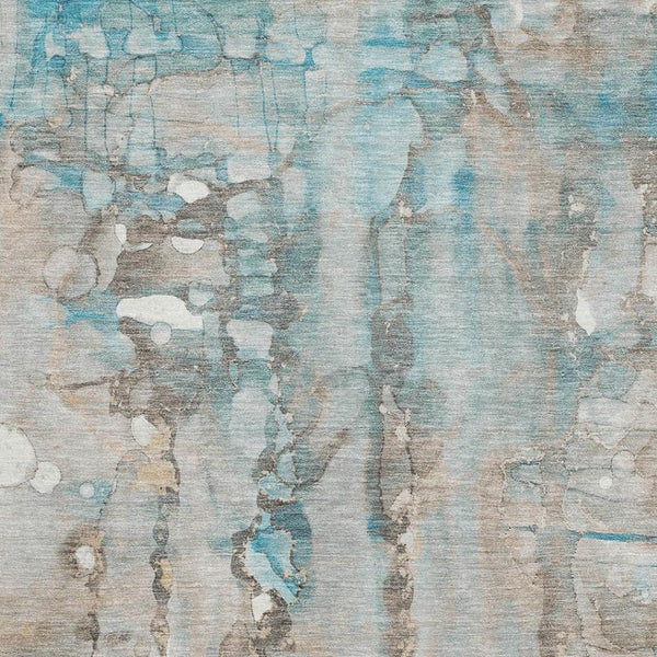 HomeRoots 8' Teal and Ivory Abstract Round Rug - Washable, UV Protected, Durable Design for Busy Homes 718529