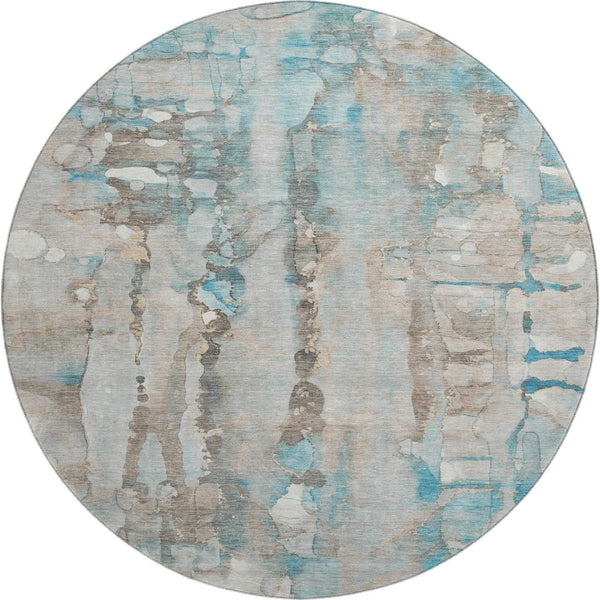 HomeRoots 8' X 10' Teal And Ivory Abstract Area Rug - Washable, UV Protected, Perfect for High-Traffic Spaces! 718530