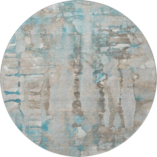 HomeRoots 8' X 10' Teal And Ivory Abstract Area Rug - Washable, UV Protected, Perfect for High-Traffic Spaces! 718530