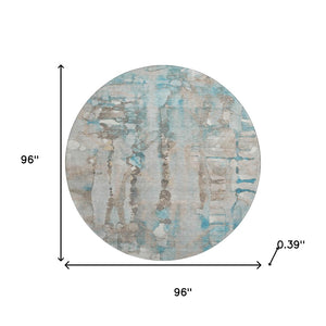 HomeRoots 8' X 10' Teal And Ivory Abstract Area Rug - Washable, UV Protected, Perfect for High-Traffic Spaces! 718530
