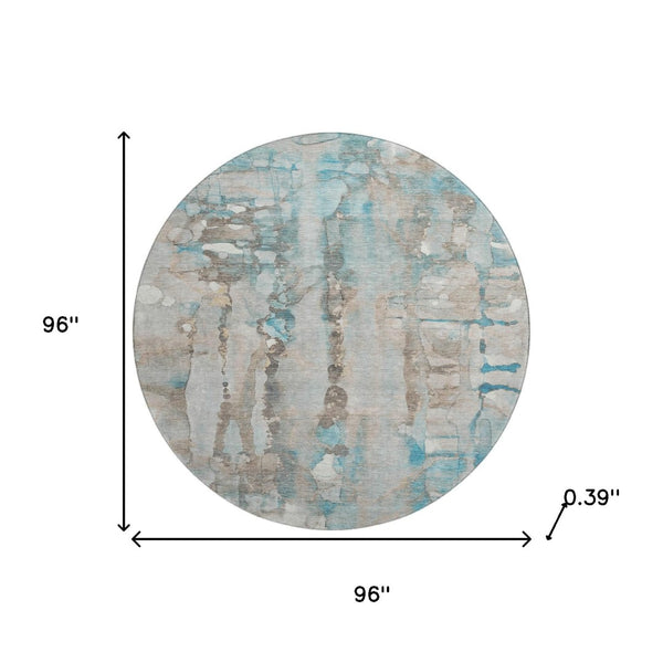 HomeRoots 8' X 10' Teal And Ivory Abstract Area Rug - Washable, UV Protected, Perfect for High-Traffic Spaces! 718530