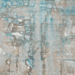 HomeRoots 9' X 12' Teal and Ivory Abstract Area Rug - Washable, UV Protected, Stain-Resistant for Modern Homes 718531