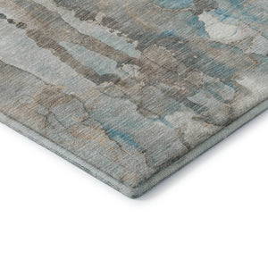 HomeRoots 9' X 12' Teal and Ivory Abstract Area Rug - Washable, UV Protected, Stain-Resistant for Modern Homes 718531