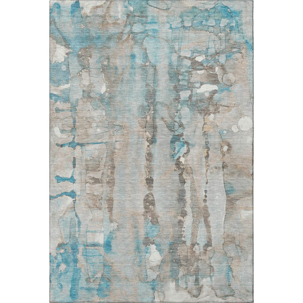 HomeRoots 9' X 12' Teal and Ivory Abstract Area Rug - Washable, UV Protected, Stain-Resistant for Modern Homes 718531