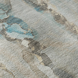 HomeRoots 9' X 12' Teal and Ivory Abstract Area Rug - Washable, UV Protected, Stain-Resistant for Modern Homes 718531