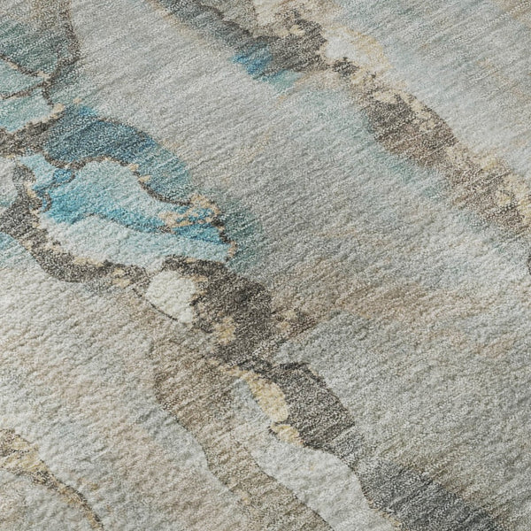 HomeRoots 9' X 12' Teal and Ivory Abstract Area Rug - Washable, UV Protected, Stain-Resistant for Modern Homes 718531