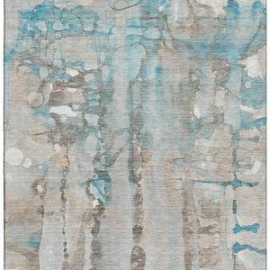 HomeRoots 10' X 14' Teal And Ivory Abstract Area Rug - Machine Washable, UV Protected, Perfect for Busy Homes 718532
