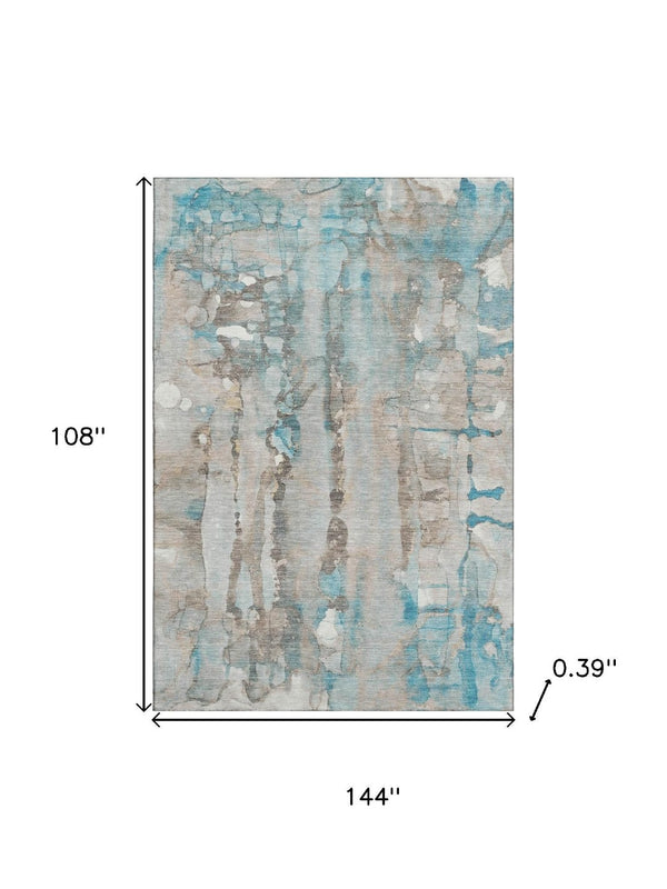 HomeRoots 10' X 14' Teal And Ivory Abstract Area Rug - Machine Washable, UV Protected, Perfect for Busy Homes 718532