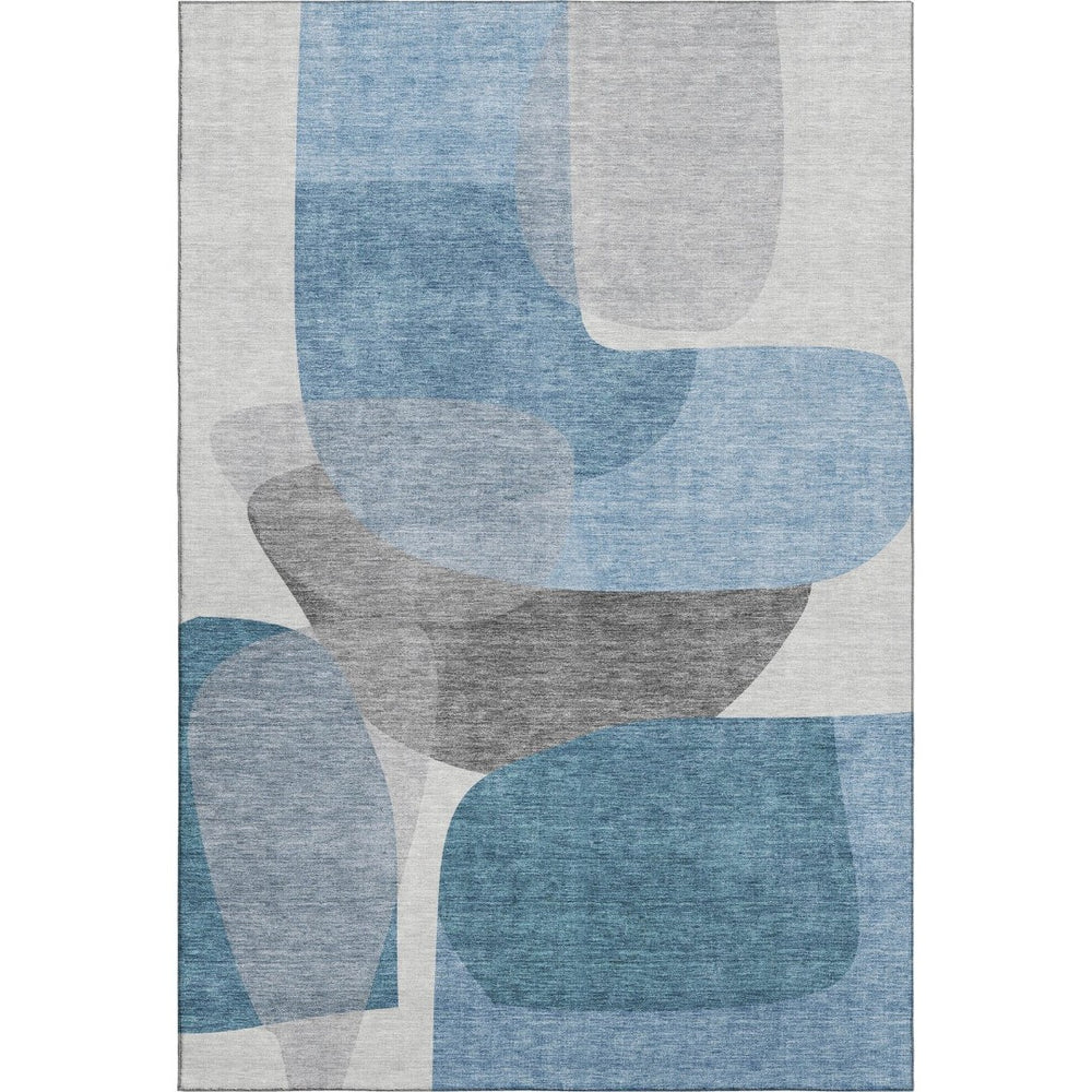 HomeRoots 5' X 8' Denim Blue & Gray Abstract Washable Area Rug – Durable, UV-Protected, Modern Design for Homes 718534