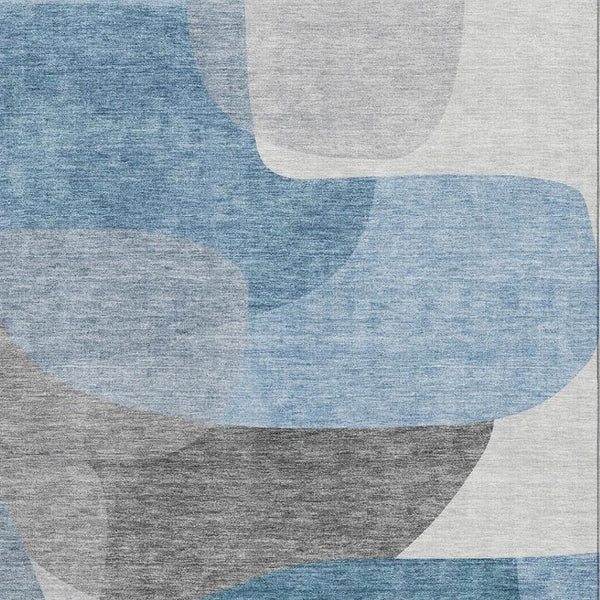 HomeRoots 5' X 8' Denim Blue & Gray Abstract Washable Area Rug – Durable, UV-Protected, Modern Design for Homes 718534