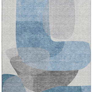 HomeRoots 8' Denim Blue and Gray Abstract Round Rug – Washable, UV-Protected, Perfect for Homes with Kids & Pets! 718535