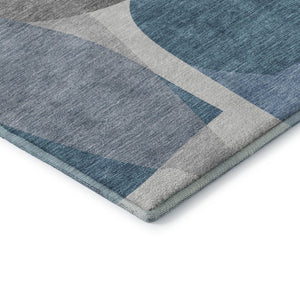 HomeRoots 8' Denim Blue and Gray Abstract Round Rug – Washable, UV-Protected, Perfect for Homes with Kids & Pets! 718535