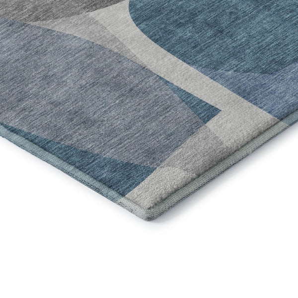 HomeRoots 8' Denim Blue and Gray Abstract Round Rug – Washable, UV-Protected, Perfect for Homes with Kids & Pets! 718535