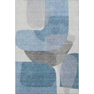 HomeRoots 8' Denim Blue and Gray Abstract Round Rug – Washable, UV-Protected, Perfect for Homes with Kids & Pets! 718535