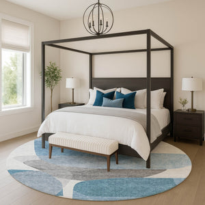 HomeRoots 8' X 10' Denim Blue & Gray Abstract Washable Area Rug - UV Protected, Non-Slip, Kid & Pet Friendly! 718536