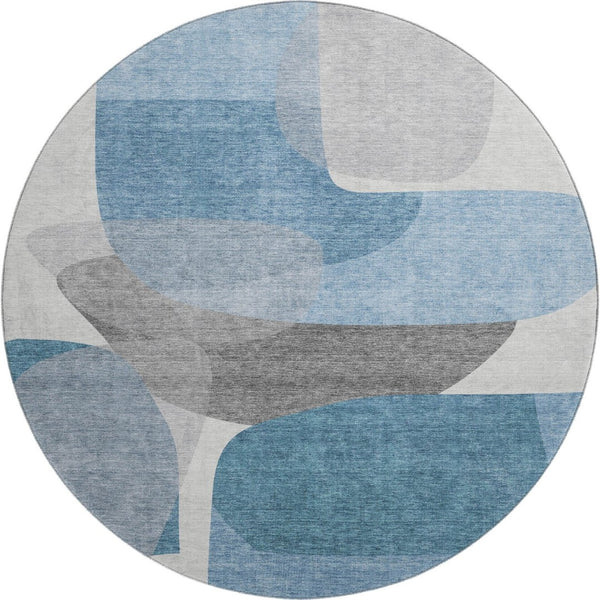 HomeRoots 8' X 10' Denim Blue & Gray Abstract Washable Area Rug - UV Protected, Non-Slip, Kid & Pet Friendly! 718536