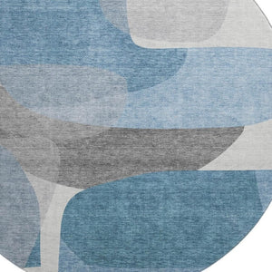 HomeRoots 8' X 10' Denim Blue & Gray Abstract Washable Area Rug - UV Protected, Non-Slip, Kid & Pet Friendly! 718536