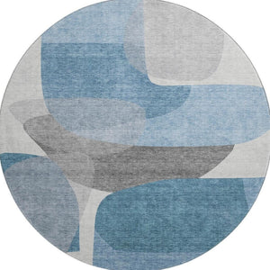 HomeRoots 8' X 10' Denim Blue & Gray Abstract Washable Area Rug - UV Protected, Non-Slip, Kid & Pet Friendly! 718536