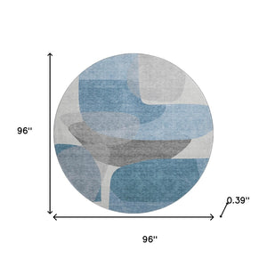 HomeRoots 8' X 10' Denim Blue & Gray Abstract Washable Area Rug - UV Protected, Non-Slip, Kid & Pet Friendly! 718536