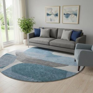 HomeRoots 8' X 10' Denim Blue & Gray Abstract Washable Area Rug - UV Protected, Non-Slip, Kid & Pet Friendly! 718536